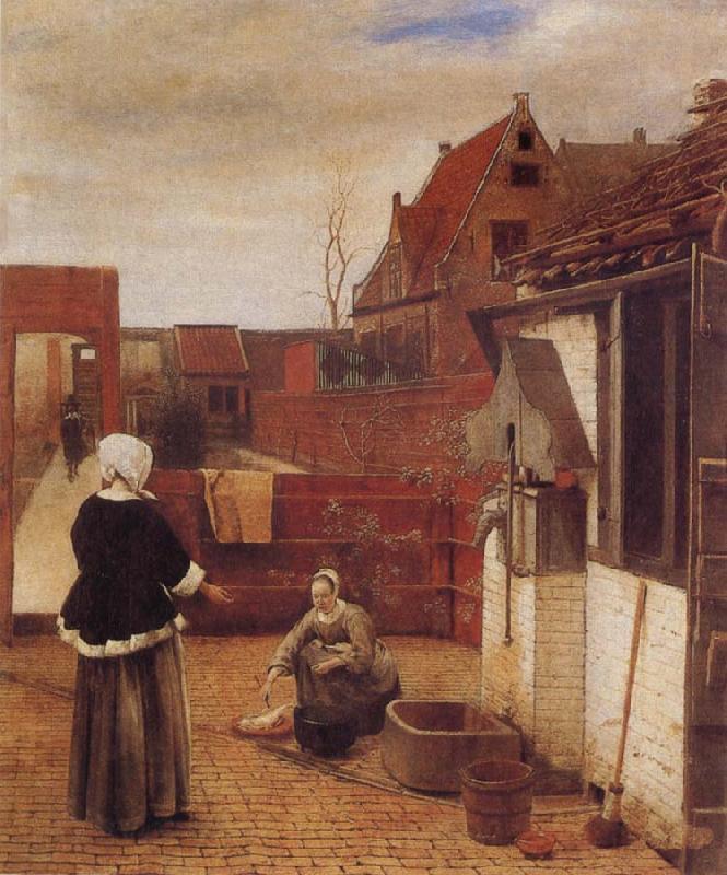 Pieter de Hooch A Woman and her Maid in  Courtyard Norge oil painting art